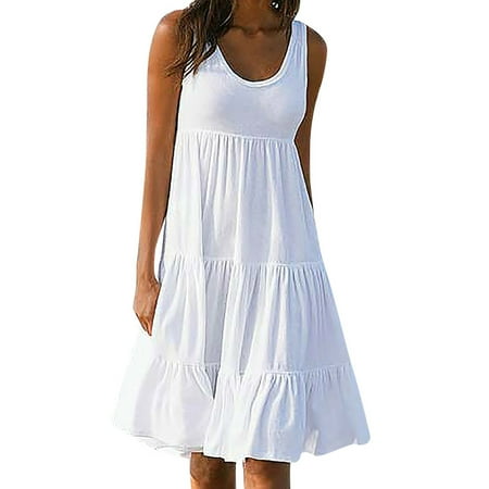 Gxdcog Women Casual A-Line Dress Sleeveless Swimwear Coverups T-Shirt Beach Tank Bikini Cover Up