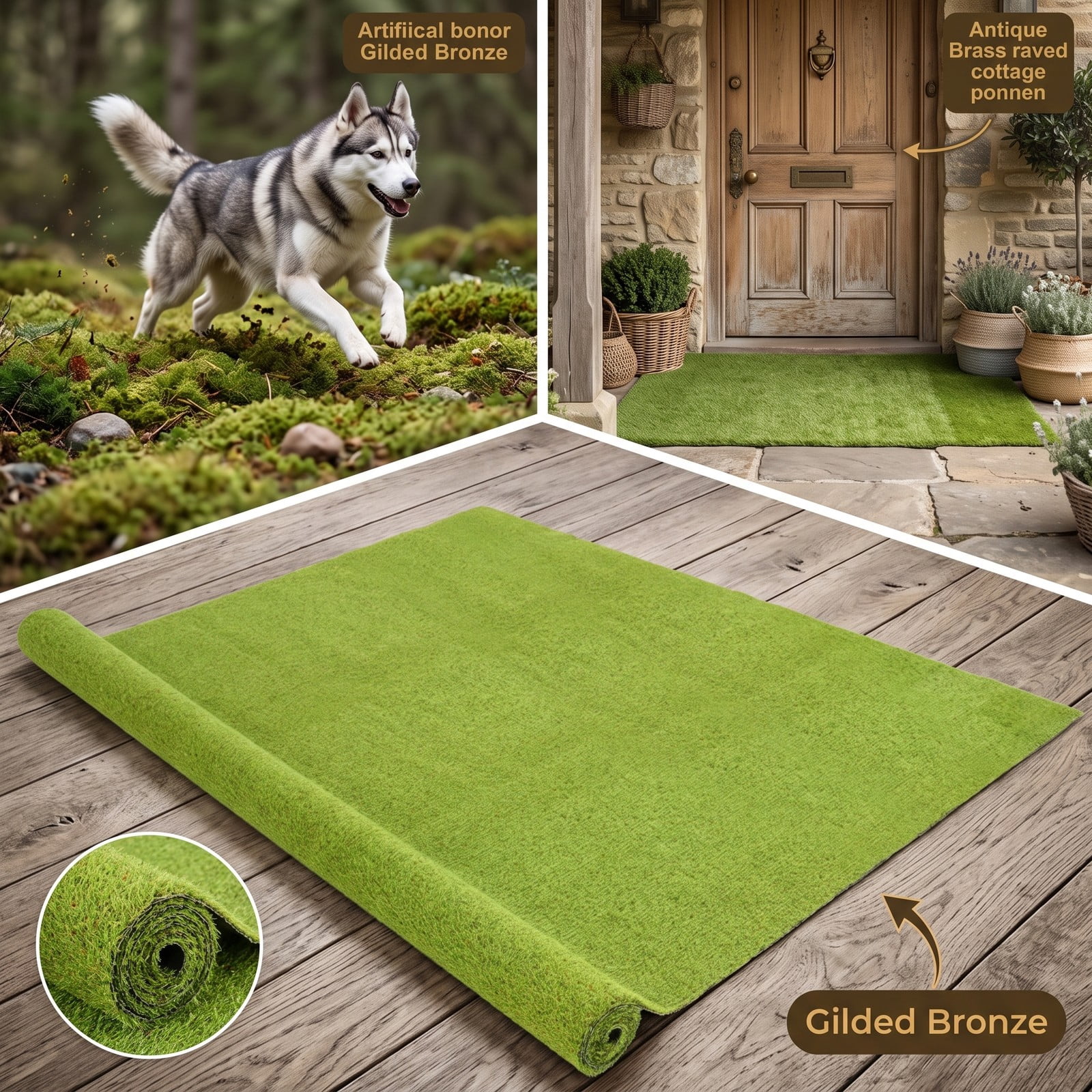 ALPULON 15 x 7 FT Artificial Turf Grass Rug, Realistic Synthetic Lawn Mat with Low 0.75 Inch Pile Height and Drainage Holes for Balcony Backyard Patio Pet Dog, Green