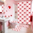 thumbnail image 5 of 4Pcs Valentine's Day Bathroom Set Pink Red White Heart Non-Slip Bath Mat U-Shaped Toilet Rug Toilet Lid Cover Shower Curtain with Hooks for Home Hotel Accessories Decoration, 5 of 7