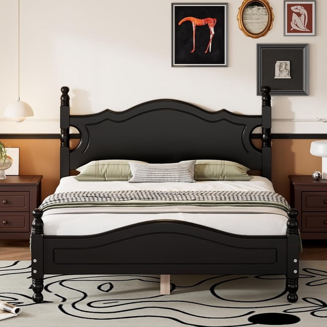 Platform Bed Frame Full Size, Retro Wooden Slat Support Bed with 550 lbs Load Capacity, No Box Spring Needed, Easy Assembly Rustic Bedroom Furniture (Multiple Sizes Available)