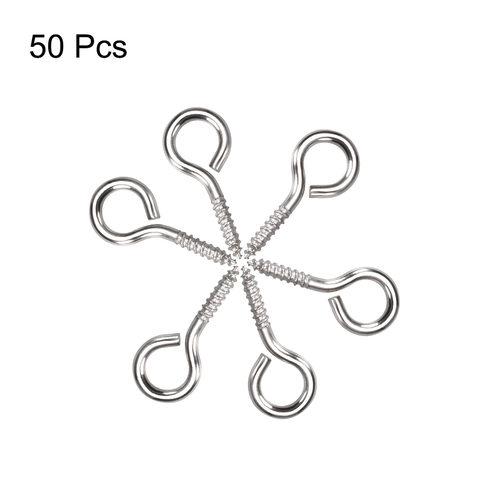 0.9 Small Screw Eye Hooks Self Tapping Screws Carbon Steel Screw-in Hanger  Eye-Shape Ring Hooks Silver 50Pack 