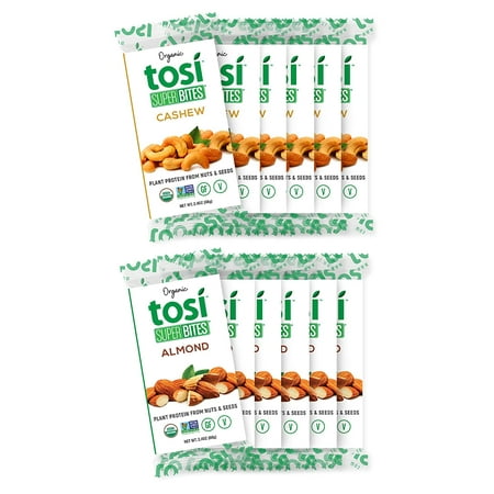 TOSI SuperBites, Gluten-Free Snack Bars, Almond & Cashew Combo, Vegan, Organic, 2.4 oz, 12 bars