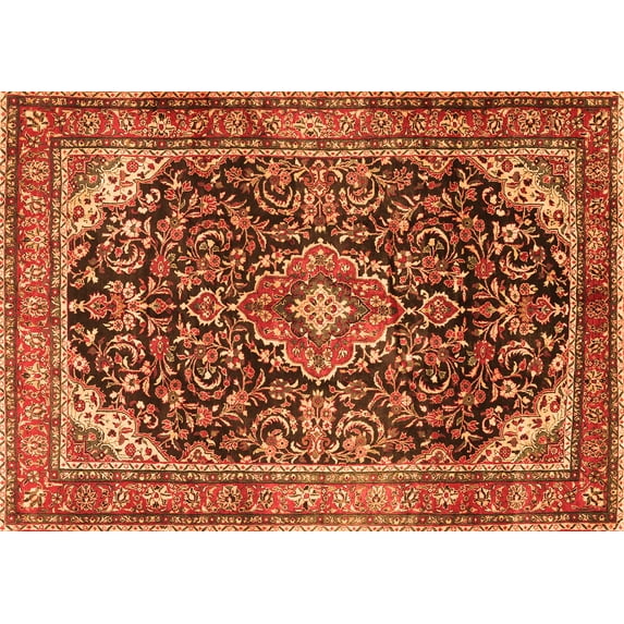 Ahgly Company Indoor Rectangle Medallion Orange Traditional Area Rugs, 7' x 10'