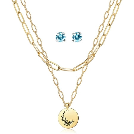 Birth Flower Necklace Set – 14K Gold Plated Layered Necklaces For Women, Adjustable Satellite Chain & Flower Coin Pendant, Meaningful Birthday Gift 4 thumbnail image