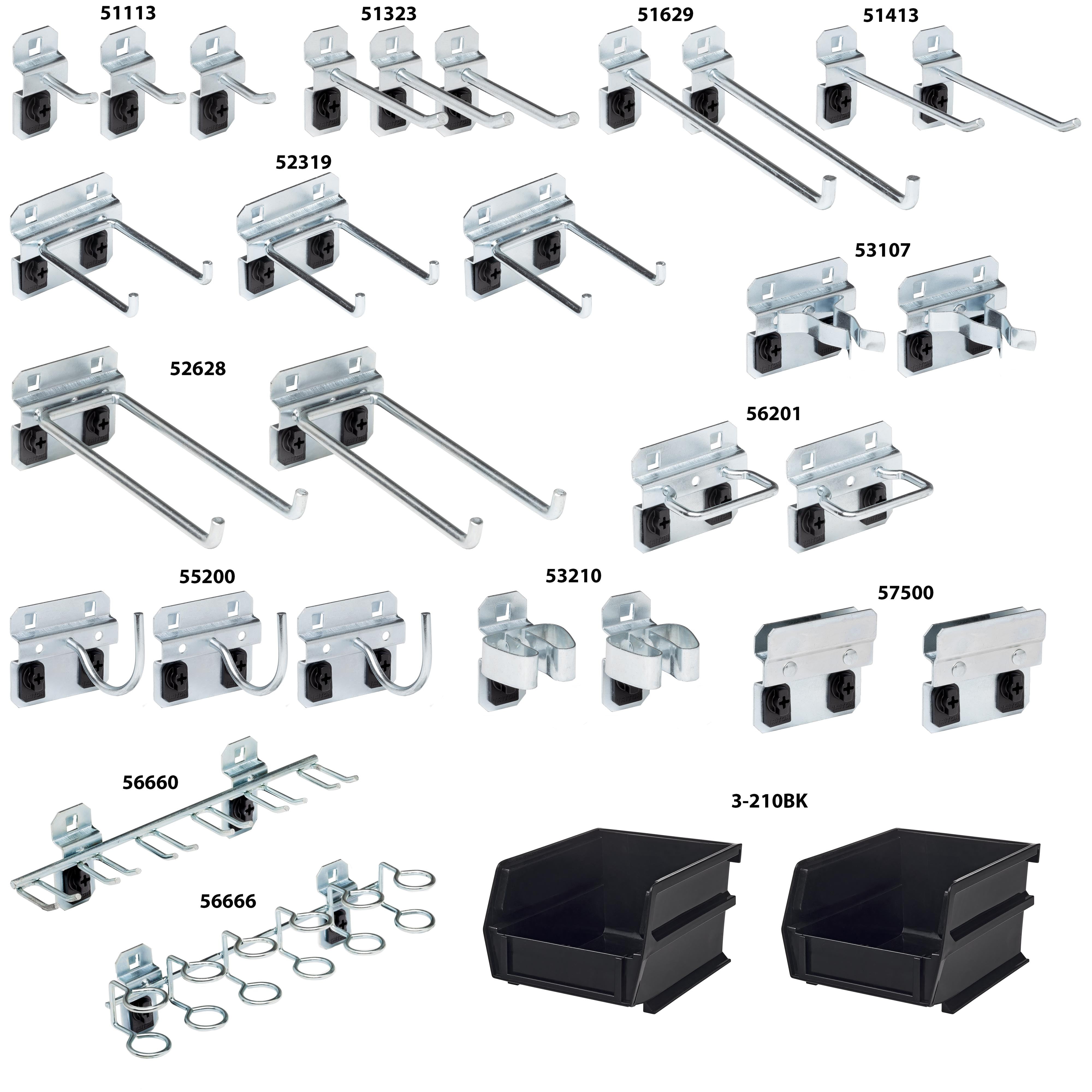 Triton Products® LH3-Kit Steel Pegboard Hook & Bin Assortment for LocBoard (28 Hooks & 2 Bins)