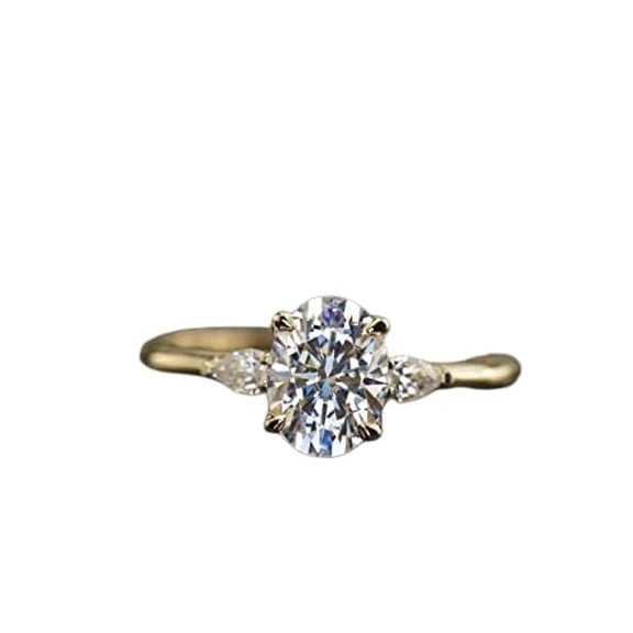 HeartsAndYou 1.3ct Oval Cut Moissanite Pear Accents Engagement Ring for Women 18k Yellow Gold Over Silver
