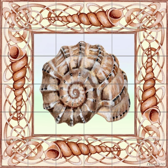 Tile Mural Bathroom Backsplash - Seashell Square 1-DF - by Denise Freeman