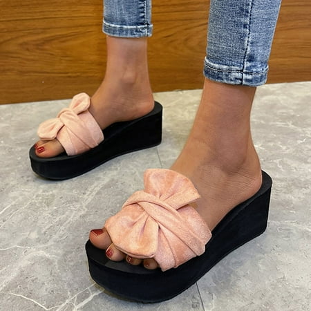 

Alueeu Women s sandals Women s Casual Wedge Heel Platform Bow Suede Outer Large Size Beach Sandals