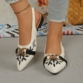 thumbnail image 7 of Samdudou Dress Shoes for Women Closed Toe Pointed Front Slingback Flats Canvas Texture Elegant Botanical Embroidery Chunky Chain Link Hardware Office Evening Party Shoes, 7 of 7