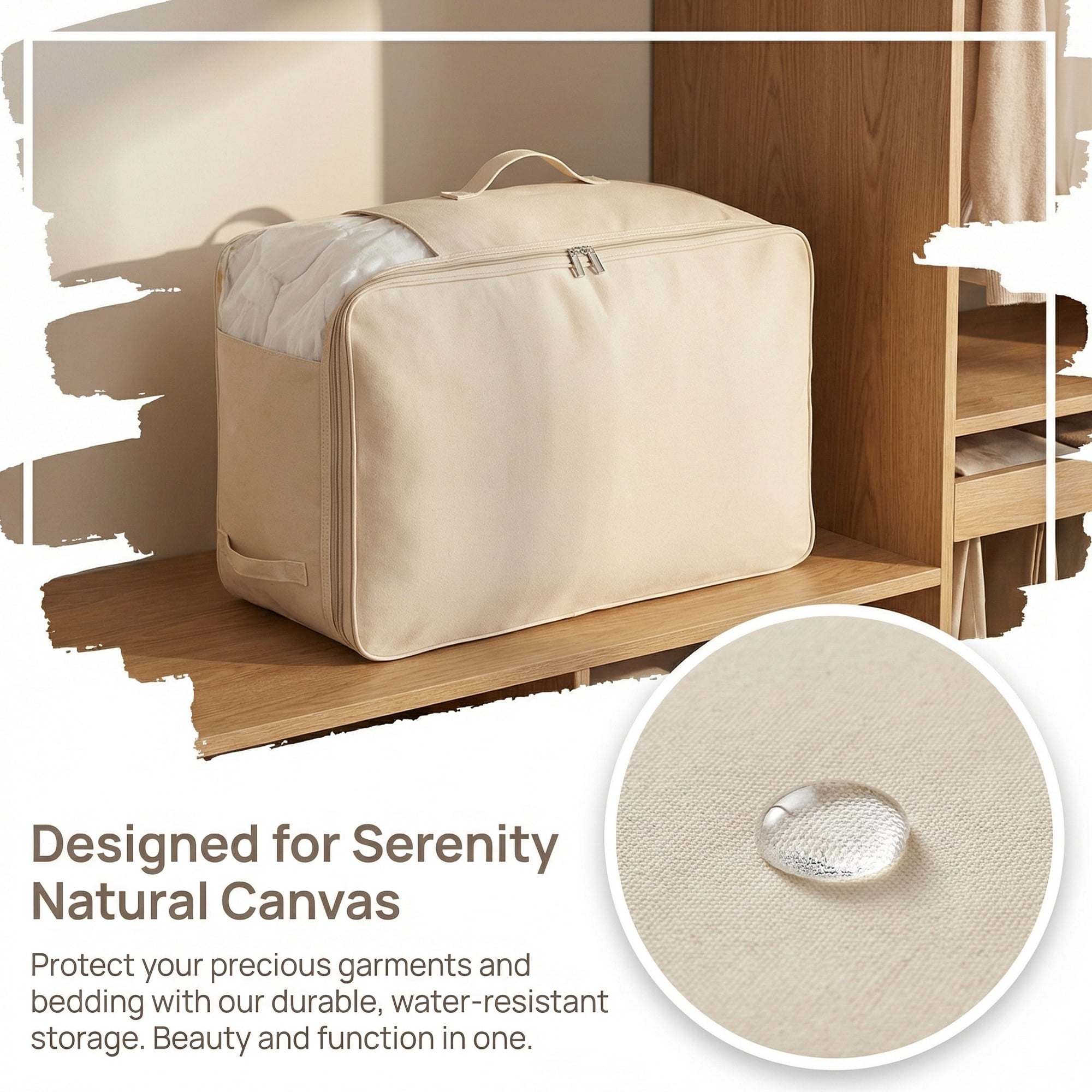 Unique Bargains Foldable Clothing Storage Bag for Comforters Beige 21.3"x12.6"x7.9"