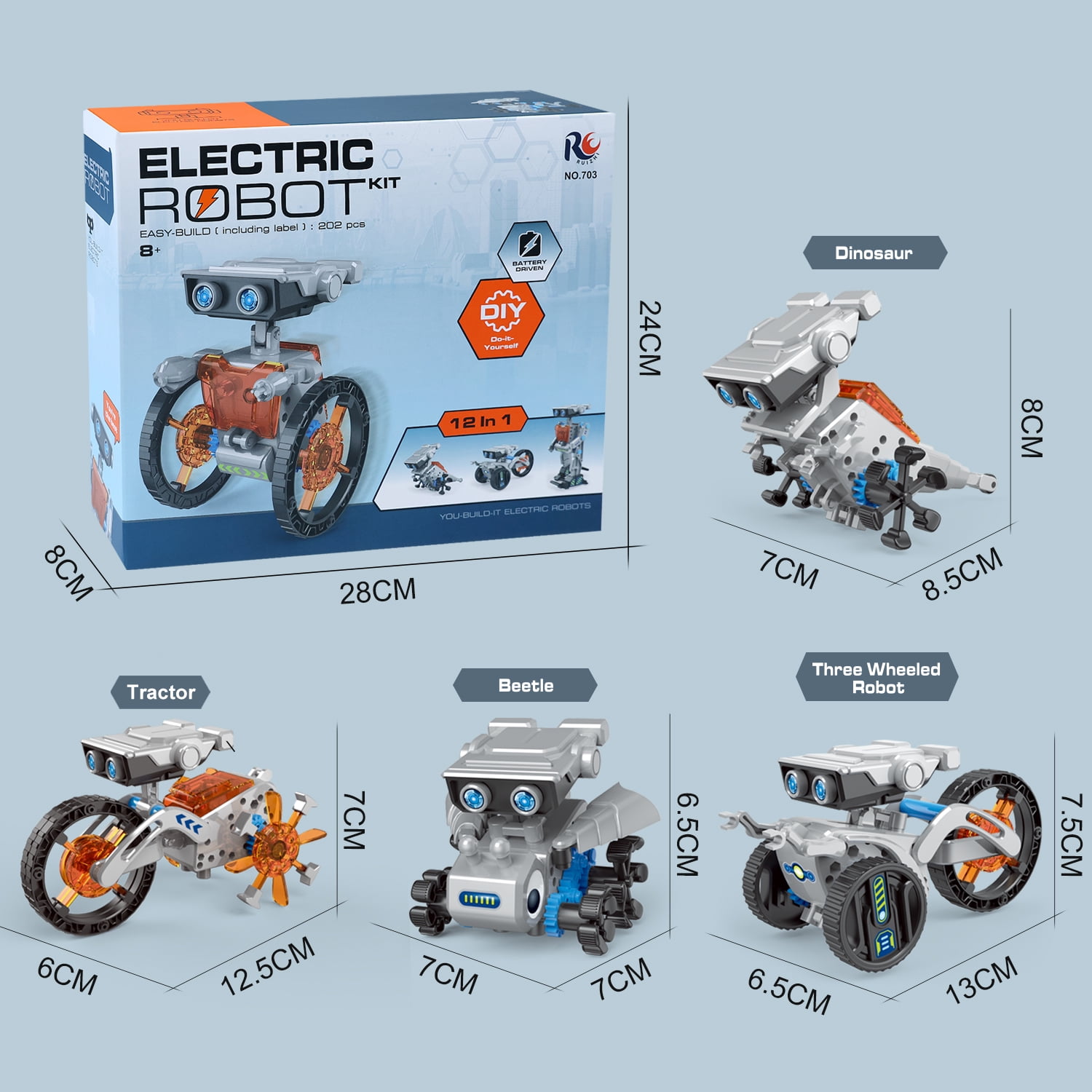 12 in 1 Robot Architecture Education Kit STEM Gift for Boys Aged 3-13, DIY Science Robot Toys for Children and Teenagers' Birthday, 202 pieces