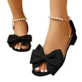thumbnail image 4 of hoksml Women's Bow Decor Low Block Heel Sandals Pearl Ankle Strap Open Toe Dressy Summer Shoes, 4 of 9