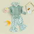 thumbnail image 2 of Bagilaanoe 3pcs Newborn Baby Girl Pants Set Long Sleeve Romper Tops + Flower Print Flare Trousers + Headband 3M 6M 9M 12M 18M Infant Casual Clothes, 2 of 7