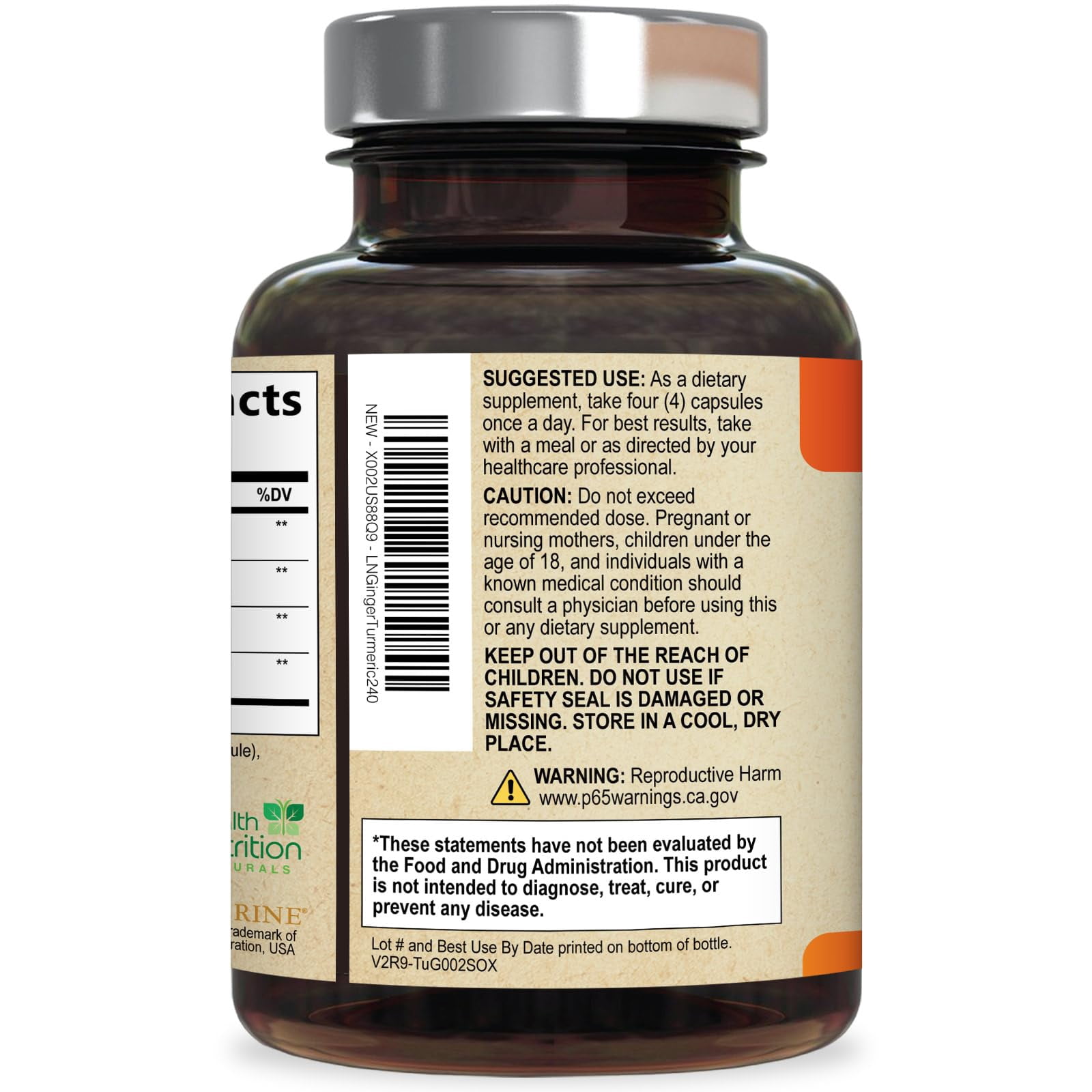 Turmeric Curcumin Supplement - 2200mg Curcumin Complex Per Serving - 95% Curcuminoids, Organic Ginger & BioPerine Black Pepper for Best Absorption & Joint Support, Bottled in USA - 240 Capsules