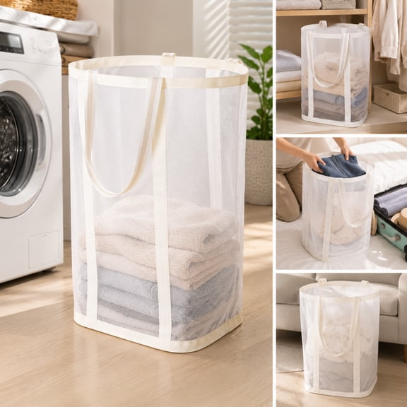 Ivory Mesh Laundry Bag, Reusable Breathable Wash Bag with Secure Closure, Lightweight & Durable for Delicate Clothing, Socks, Lingerie & Travel