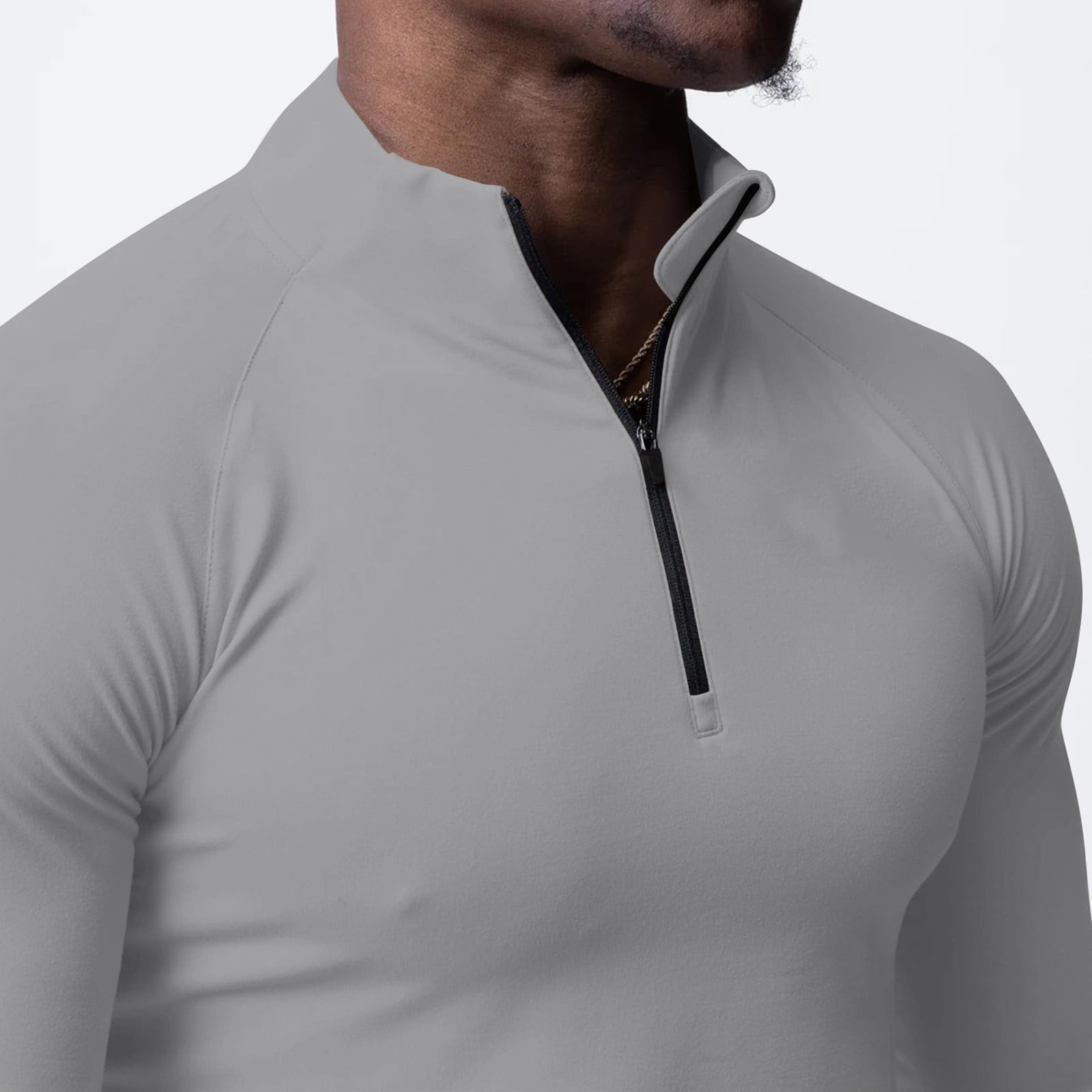 ★LEE★ Half Zip Up Collar T-Shirt Gray LE2402ST33GR YLSDY 2024 Men's Sports Long Sleeve Compression Shirt Quick