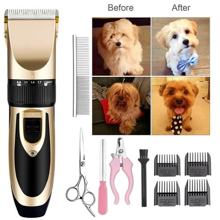11PCS 5-Speed Rechargeable Quiet Mute Grooming Kit Electric Trimmer Clipper Shaver R azor Dog Nail Hair Scissors Pet Cat Horse for Titanium Stainless Steel Cutting Machine (Best Cordless Horse Clippers Reviews)
