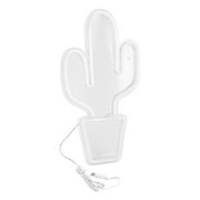 Transparent Night Light Decorative Cactus Neon Light LED Wall Decoration for Bedroom Party (White)