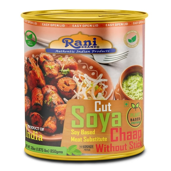 Rani Cut Soya Chaap Whitout Stick (Plant Based Protein) 30oz (1.875lbs) 850g ~ Easy Open Lid | All Natural | Vegan | No Colors | NON-GMO | Kosher | Indian Origin | Soy Based Meat Substitute