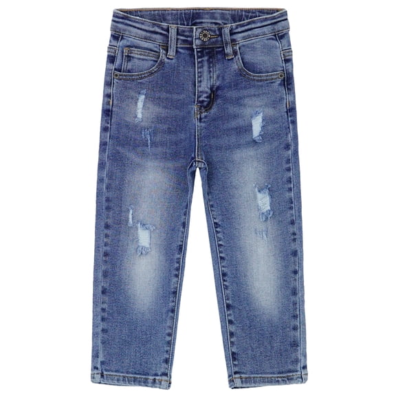 KIDSCOOL SPACE Baby Little Boys Jeans,Elastic Band Inside Straight Fit Ripped Denim Pants,Light Blue,3-4 Years
