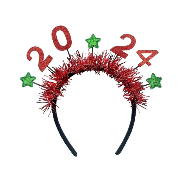 Diadema de Feliz Año Nuevo 2024, accesorio para fotos, decoración para el cabello Rojo
