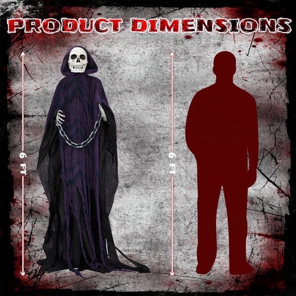 6FT Life Size Animatronic Grim Reaper Halloween Decoration, Sound Activated with Glowing Red Eyes, Moving Head & Hands, Scary Voice Phrases Battery Operated for Yard Haunted House Party Decor