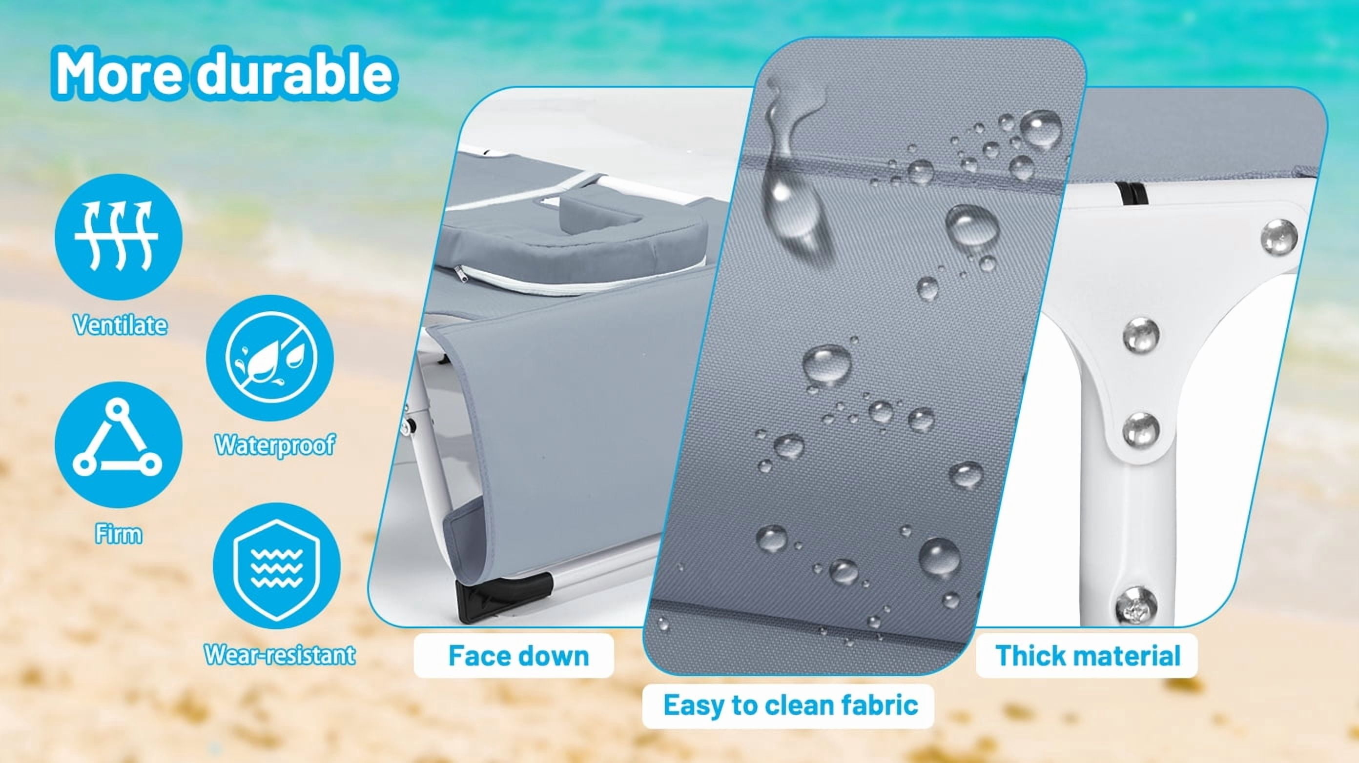 3-in-1 Folding Tanning Lounge Chair with Face & Arm Holes, 5-Position Adjustable Lay Flat Chaise, Heavy Duty 400 LBS Portable Beach Patio Pool Lawn Sunbed