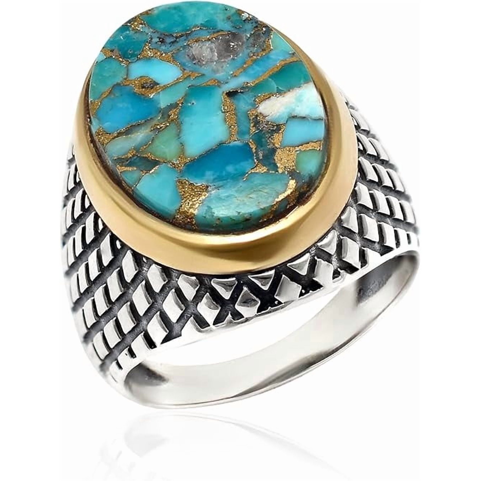 Solid 925 Sterling Silver Oval Shape Blue Copper Turquoise Gemstone Men Signet Ring, Beautiful Handmade Christmas Gift for Fathers, Son, Boyfriend, Friend