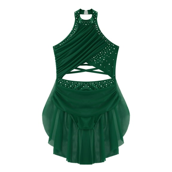 YUUMIN Girls Lyrical Dance Leotard Dress for Kids Latin Jazz Ballet Dancewear Gymnastics Performance Green 10