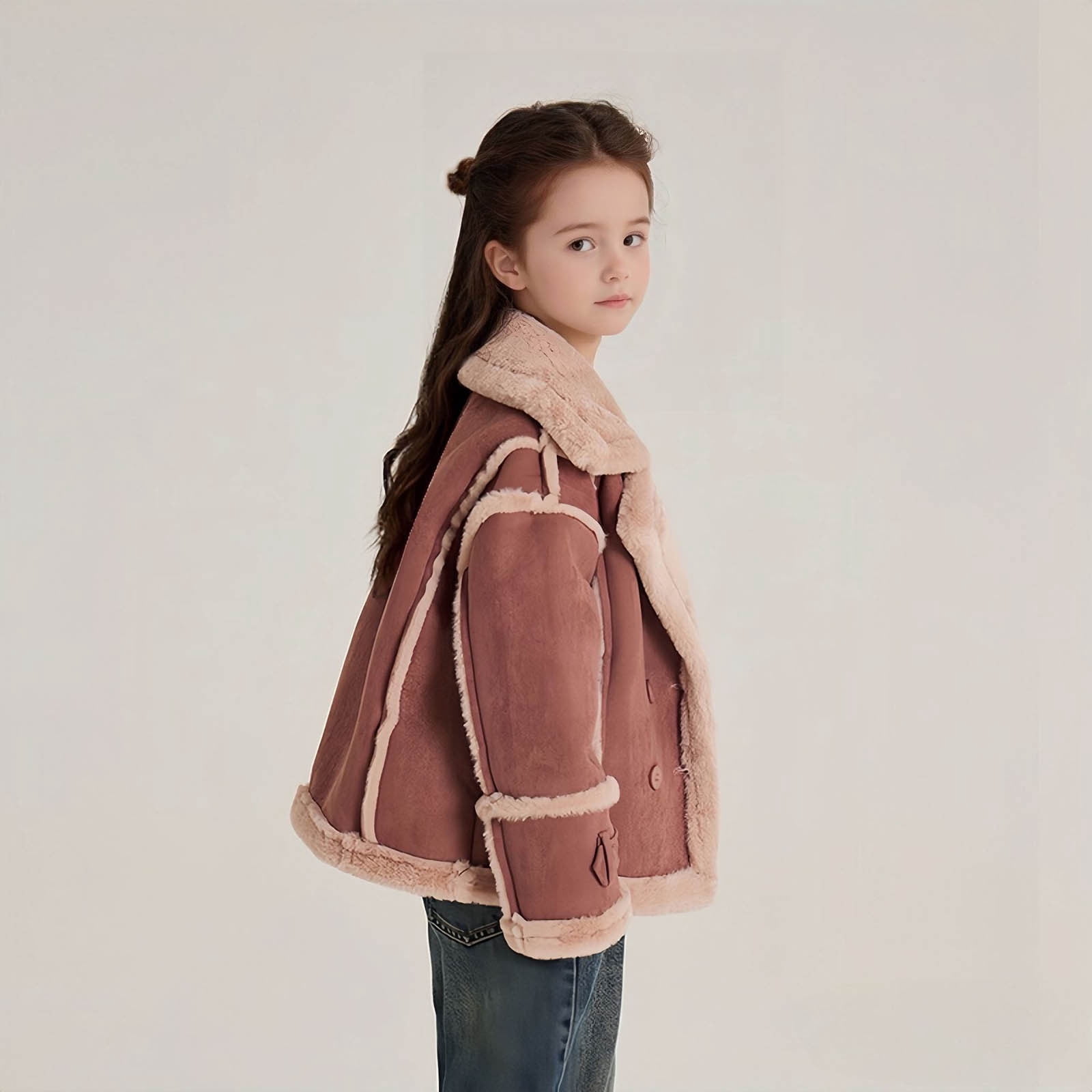 Girls Winter Faux Leather Jacket Long Sleeve Zip up Lapel Fleece Lined Thick Warm Coat Fall Trendy Kids Jackets (5 Years, Brown)