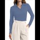 thumbnail image 3 of Camisas de Mujer de Larga, Informales, de Negocios, con Cuello en V, Suéter de Punto Acanalado, Blusas Ajustadas. Azul Niebla S, 3 of 5