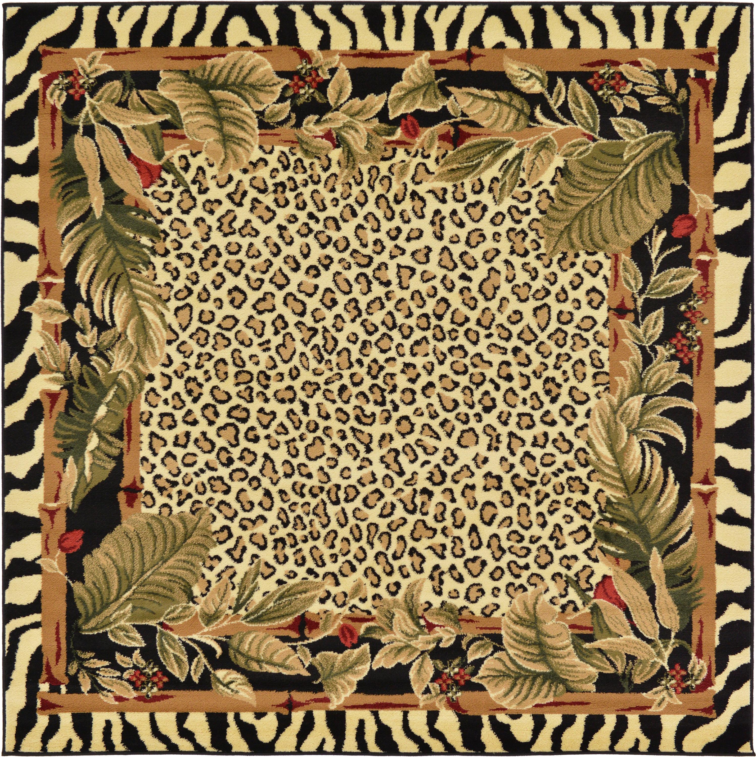 Unique Loom Indoor Square Animal Print Modern Area Rugs Beige/Black