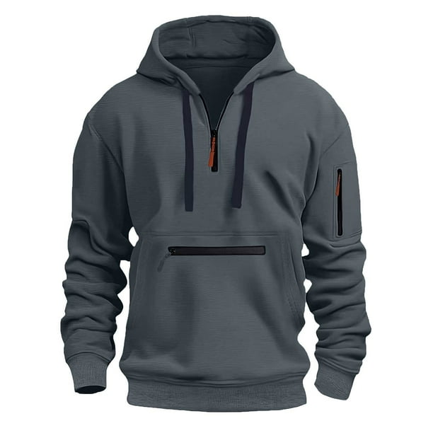 pstuiky camisetas de manga larga para hombre, Sudadera deportiva informal para hombre, color liso, con cremallera, bolsillo, manga larga, con capucha camisetas de hombre m
