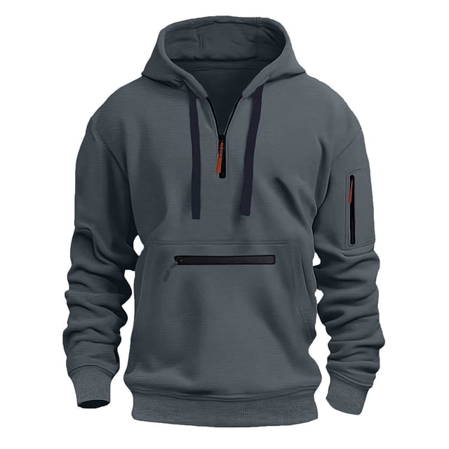 pstuiky manga larga para hombre, Sudadera deportiva informal para hombre, color liso, con cremallera, bolsillo, manga larga, con capucha Tops casuales para hombres l