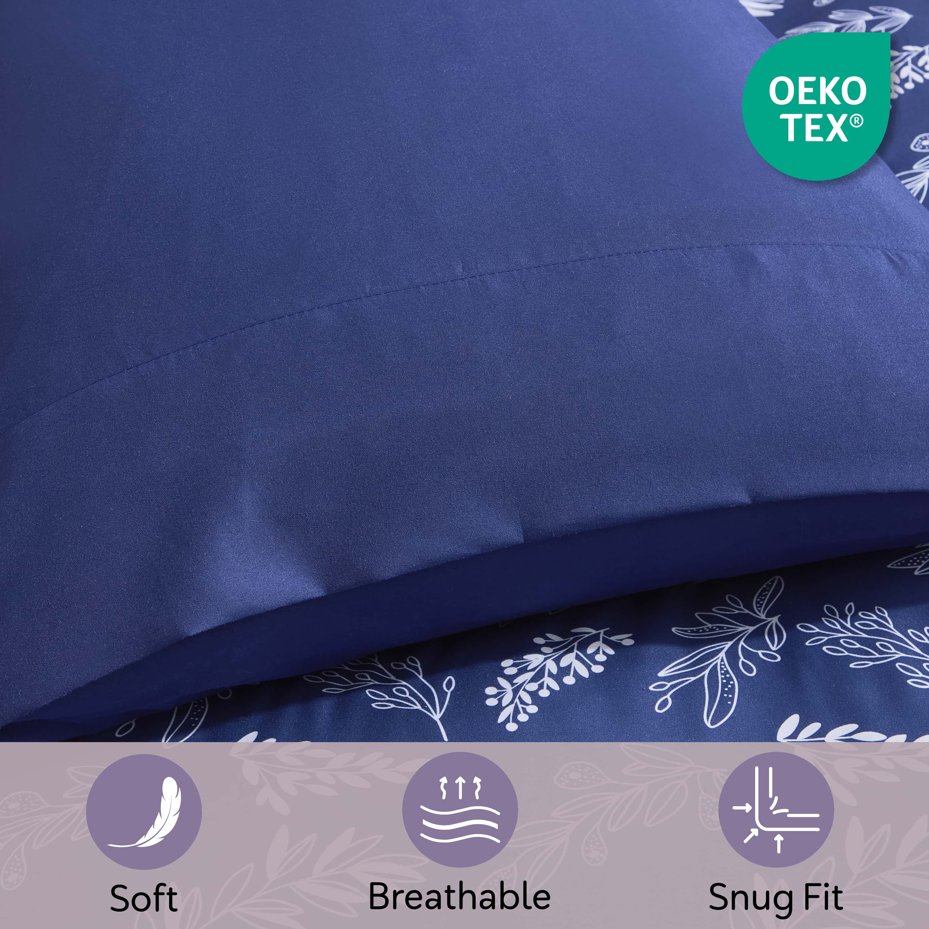 LammaLoe Twin Comforter Sets, 5 Piece Botanical Bed in a Bag, Reversible Bedding Comforter Set with Sheets, Modern Bed Set, Majestic Blue/Lunar Gray