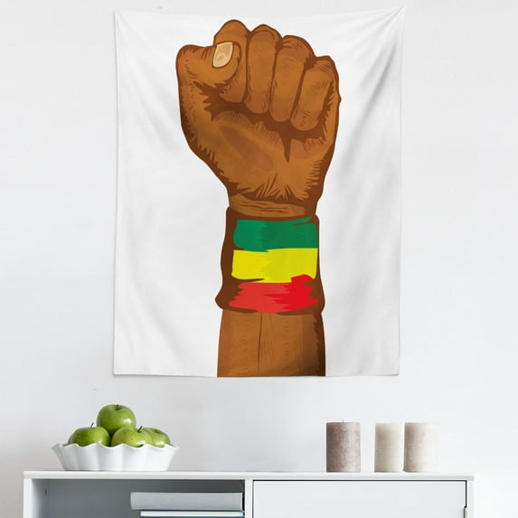 Rasta Tapestry, Ethiopian Rebellion Wrist Flag Colors Art Print, Fabric Wall Hanging Decor for Bedroom Living Room Dorm, 5 Sizes, Yellow Brown, by Ambesonne