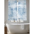 thumbnail image 4 of Sheer Curtains 63 Inches Long 2 Panels, Summer Bohemia Blue Palm Leaves Rod Pocket Curtain Voile Draperies, Coastal Tropical Plants Light Filtering Window Treatment for Living Room Kitchen Bedroom, 4 of 8