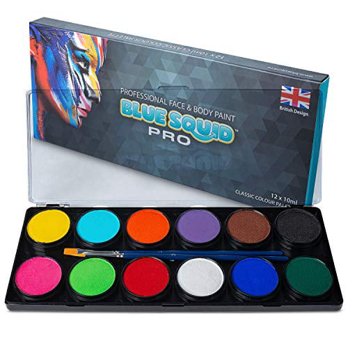 Professional Face Paint Kit By Blue Squid Pro 12x10g Classic Color Palette Painting Supplies Sfx Kids Superior Safe For Sensitive Skin - Colour Scheme Professional Painters