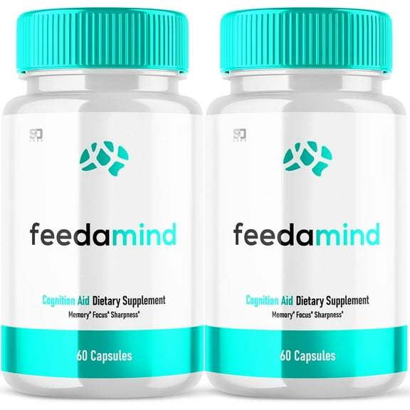 (2 Pack) Feedamind - Brain Boost Supplement - Dietary Supplement for Focus, Memory, Clarity, & Energy - Advanced Cognitive Support Formula for Maximum Strength - 120 Capsules