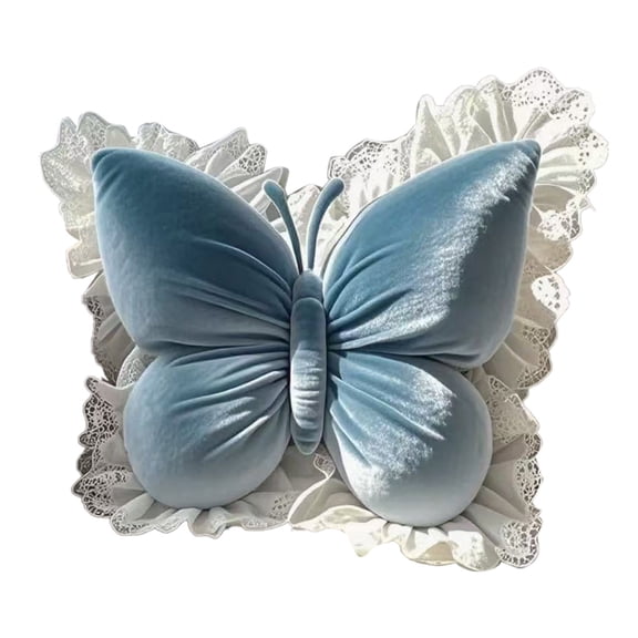Butterfly Shaped Throw Pillow - Blue - 55x55cm Velvet Cushion with Lace Trim, Elegant Decorative Pillow for Sofa, Bed & Living Room (1pc)