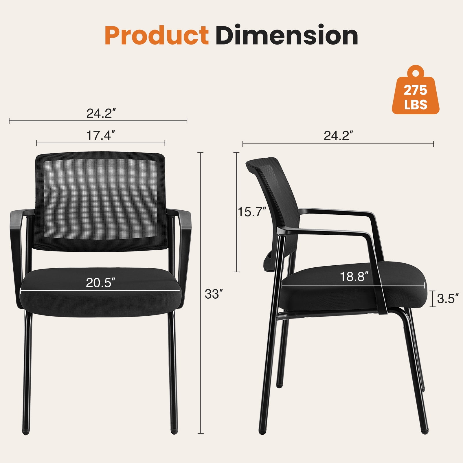 MAYEERTY 2 Pack Stacking Arm Chairs, Guest Reception Chairs, Ergonomic Office Chair with Armrests, Black