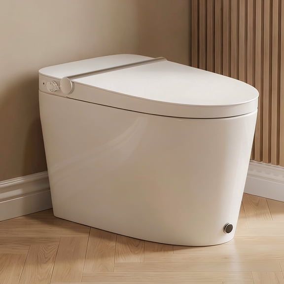 R&T W5203 Smart Toilet for Non-electric Bathroom, One-Piece Tankless Toilet with Foot Kick, Automatic & Manual Flush, 1.1/1.6 GPF Dual Flush, Battery Powered Bidet Toilet