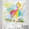 thumbnail image 1 of Watercolor Tapestry, Young Barefoot Woman in Chiffon Dress Runs on Field Spring Flower in Watercolors, Fabric Wall Hanging Decor for Bedroom Living Room Dorm, 5 Sizes, Multicolor, by Ambesonne, 1 of 1