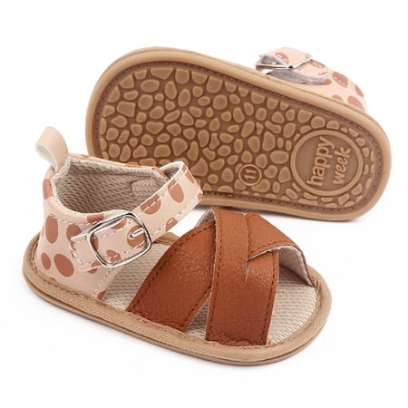 

NEGJ Girls Open Toe Dot Printed Shoes First Walkers Shoes Summer Toddler Flat Sandals