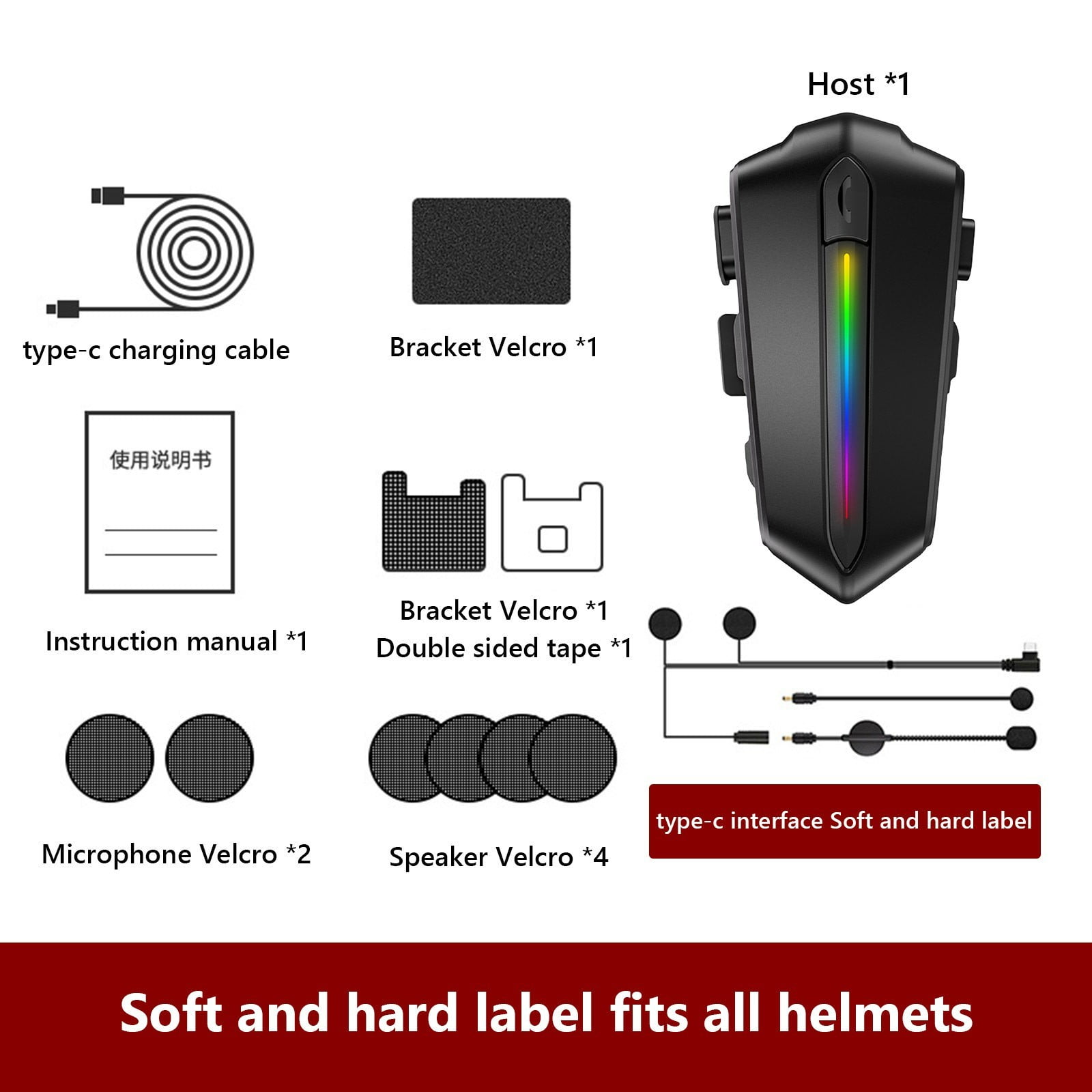 Motorcycle helmet Bluetooth headset, smart all-in-one listening to music, calling, takeaway, running errands and riding, 48H Long Battery Life, Outdoor Sports and Safe Commuting Adventures