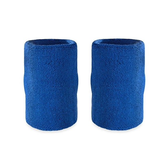 Suddora 6" Solid Color Cotton-Blend Doublewide Wrist or Arm Sweatbands Pair, Blue