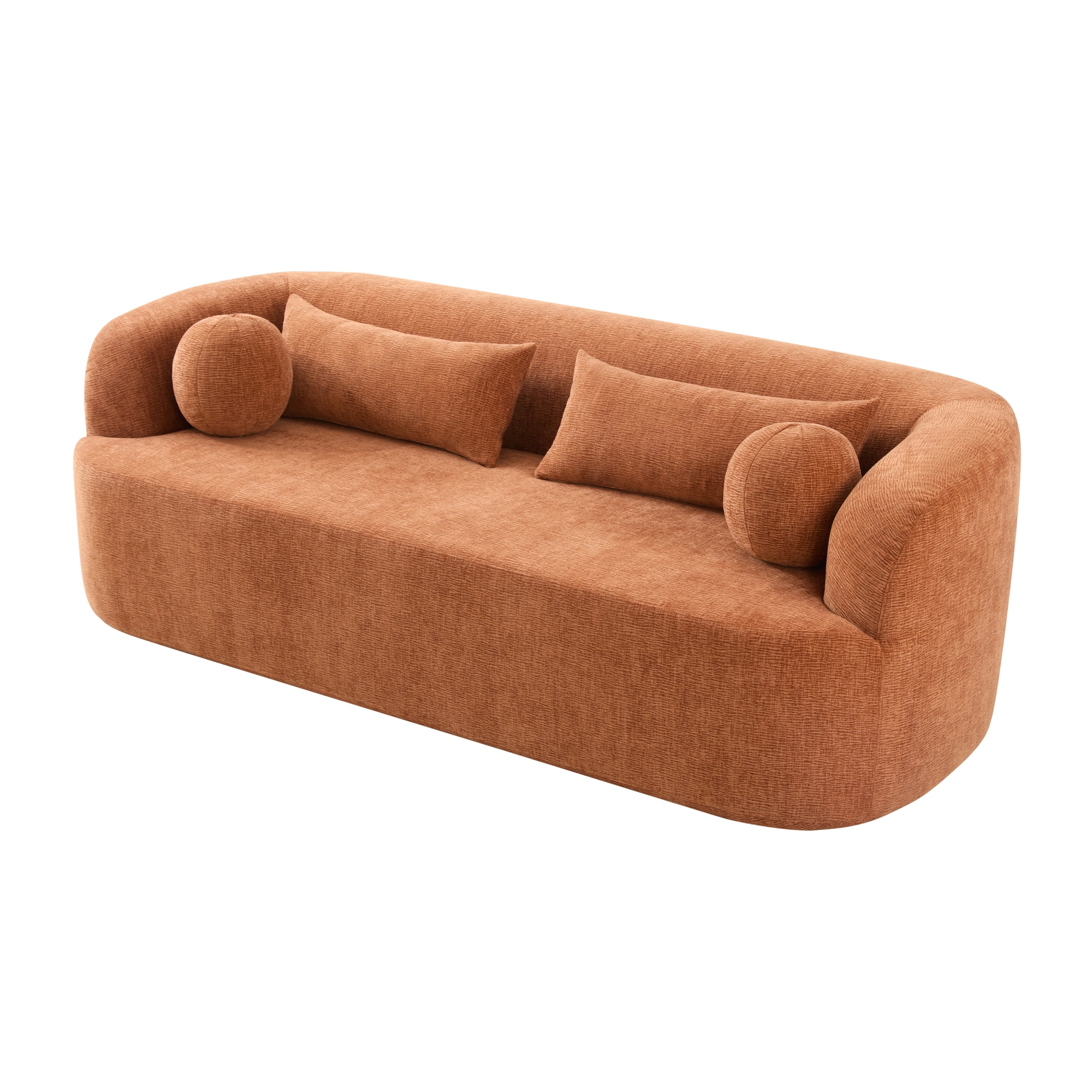 Leumius 86" Chenille Boneless Couch, Upholstered Sofa with Pillows, No Assembly Curved Cloud Couch with High-Density Foam, 3-Seater Luxury Modern Compressed Sofa for Living Room&Apartment Orange