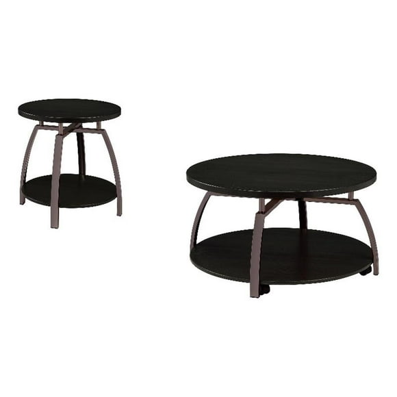 Dacre Ensemble de 2 Pcs Table Basse Ronde et Bout de Canapé Charbon Foncé