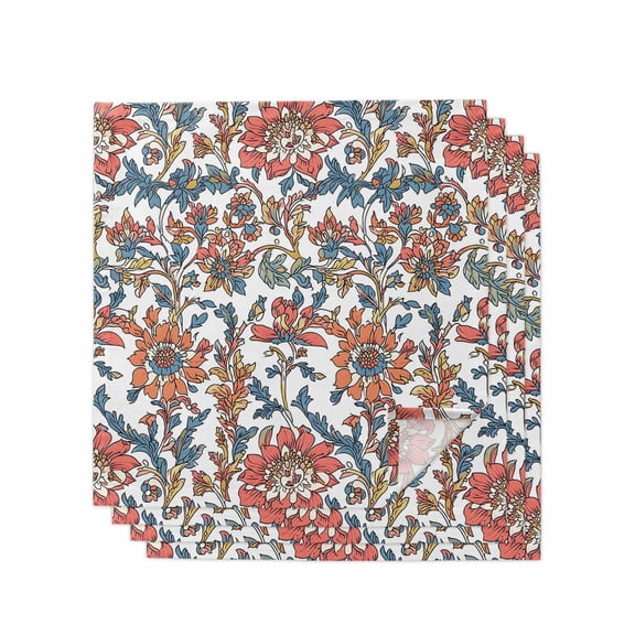 Red Blue Floral Cloth Napkins Set of 4 Reusable Dinner Napkins, Modern Watercolor Flower Leaf Plant Cocktail Napkin Washable Table Napkins for Wedding/Holiday Party/Baby Shower 20"x20"