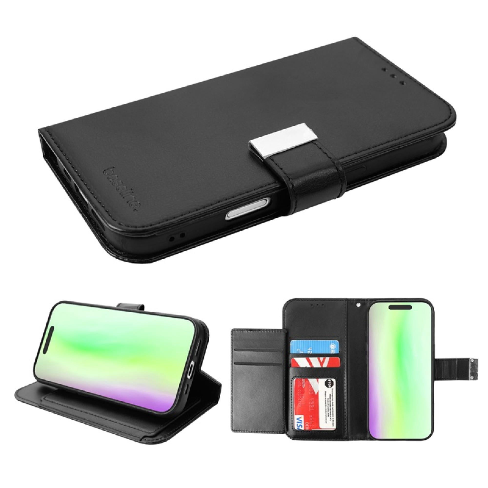 Wallet Folio Case for Apple iPhone 17 Pro– Black / Black, Flip Cover with Card Slots & Stand Function